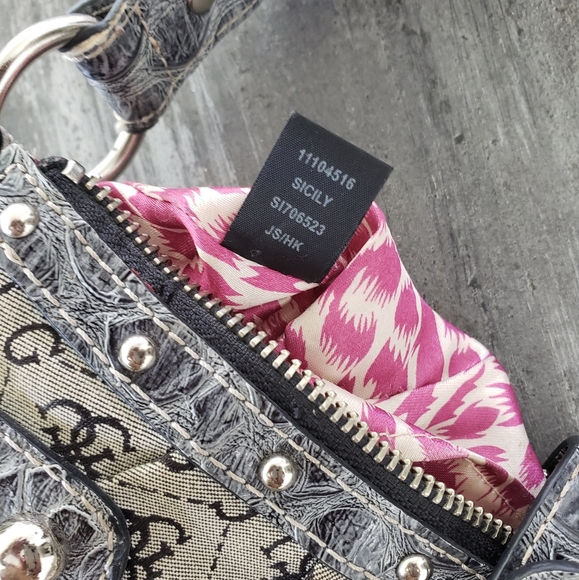 Blue Grey Monogrammed Guess Studded Sicily Handbag - Picture 5 of 5